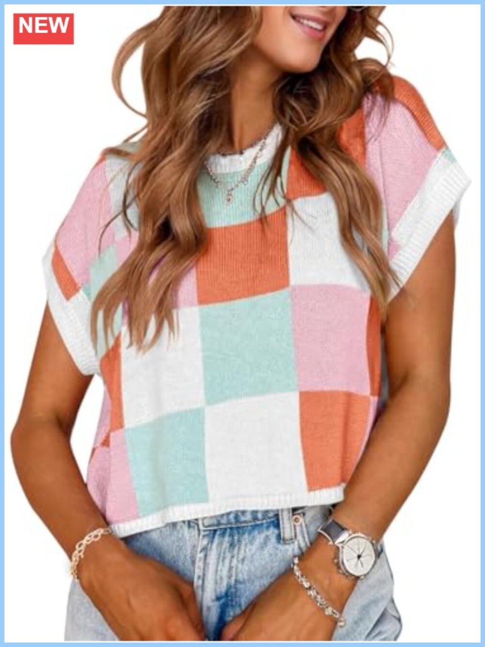 Womens Crop Top Pullover Sweater Cap Sleeve Crew Neck Knit Casual